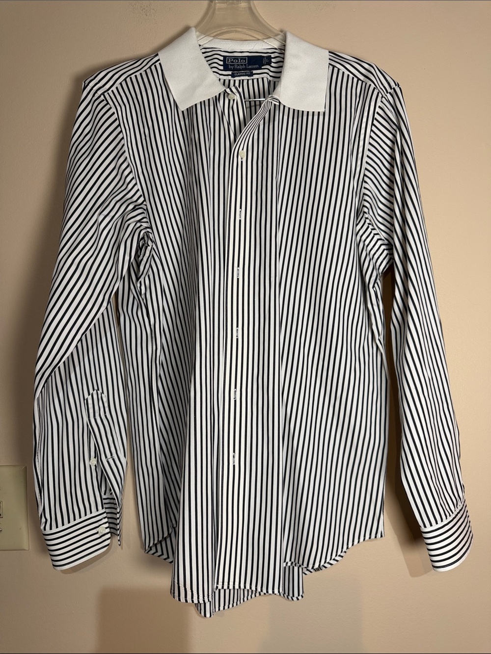 Polo by Ralph Lauren White Dress Shirt with Black Vertical Stripes